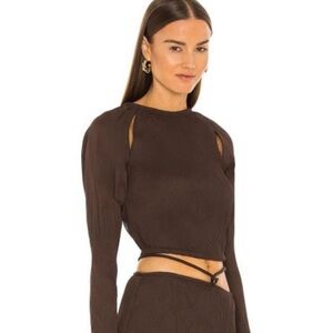 Simkhai Brown Tie Detail Open Back Blouse - small